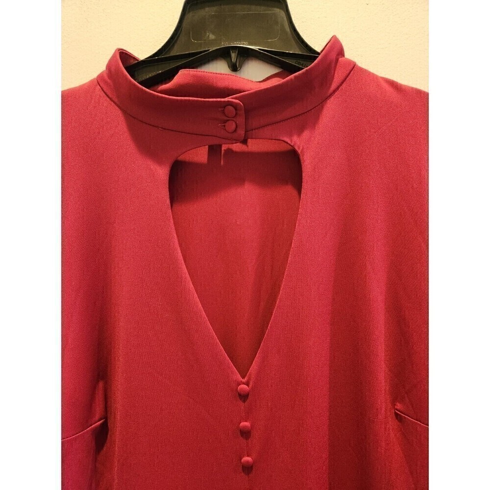 Eloquii Dress Keyhole Cut Out Button Detail Balloon Sleeve Sz 20 Burgandy Nwt - Picture 3 of 10